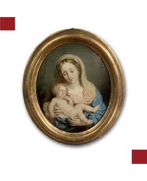 MADONNA CON BAMBINO SU VETRO XIX SECOLO