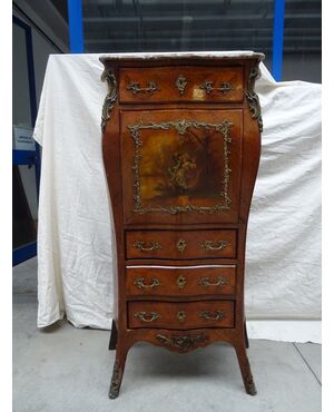 Secretaire bombato palissandro intarsiato con dipinto Napoleone III 1880 Francia