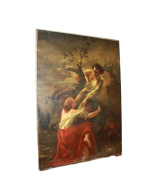 Grande Olio Su Tela Francese Del 1885 Firmato con Personaggi 179x256h