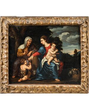 Pittore emiliano (XVIII sec.) - Madonna con Bambino, S. Anna e S. Giovannino.