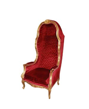 Grande Poltrona a Trono di inizio 1900 Stile Luigi XV in legno dorato Foglia Oro