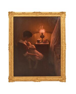 QUADRI ANTICHI, RITRATTI DI DONNA, MAMMA CON BAMBINO, MATERNITÁ, PRIMI DEL NOVECENTO. (QR629)