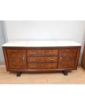 BELLA CREDENZA ART DECO ANNI 1930-40 IN RADICA DI NOCE E PERGAMENA