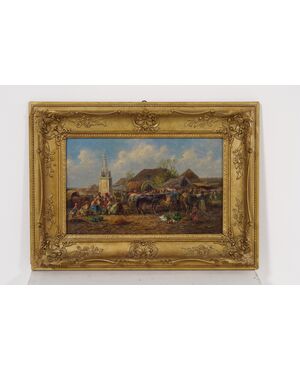 Accampamento: Scuola Est Europea (G. Prucha), Olio su Tela 56x35 cm fine 1800