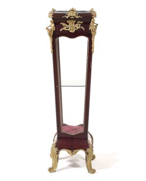 Vetrina Napoleone III Lastronata del XIX Secolo con Bronzi Dorati, 42x42x142 cm