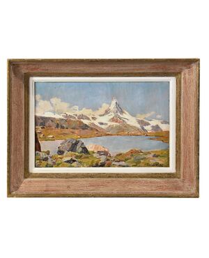 QUADRI PAESAGGI DI MONTAGNA, MONTE CERVINO, ALPI INNEVATE, OLIO SU CARTONE, XX. (QP621)
