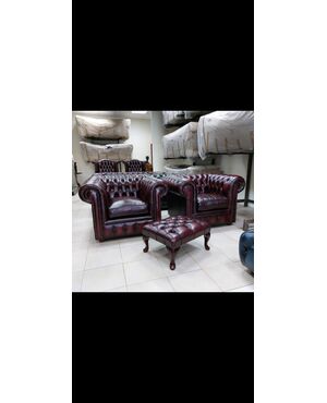 Coppia di poltrone chesterfield club inglese originale bordeaux nuova 