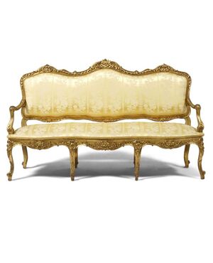 Divano Intagliato e Dorato Stile Transizione, Inizio XX Secolo, 175x56x101 cm