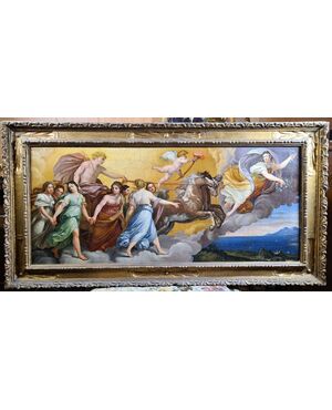 Pendant di dipinti raffiguranti "l'Aurora" Olio su tela.Misure cm h. 43x85