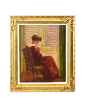 QUADRI ANTICHI, RITRATTI DI DONNA CHE CUCE, OLIO SU TELA, EPOCA NOVECENTO. (QR604)