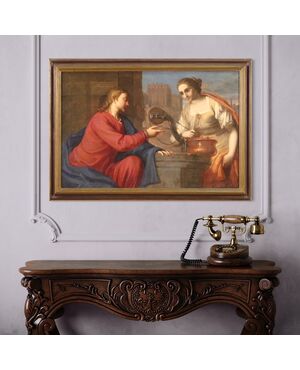 Italian school painting of the 17th century, Jesus and the Samaritan woman at the well ​