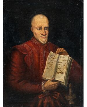 Pittore italiano (XVIII sec.) - Ritratto di gentiluomo con aforismo.