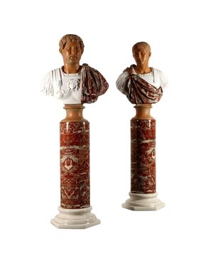 Coppia di Busti di Imperatori e Colonne in Ceramica Tommaso Barbi Italia Anni '70