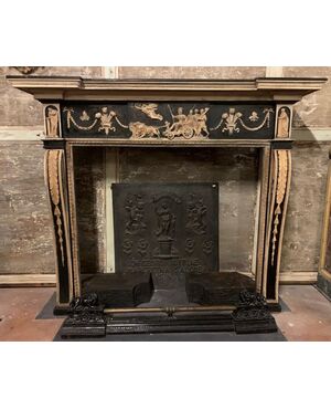 chl139 neoclassical lacquered wood fireplace, mis. larg. 168 x 38 cm, h cm141