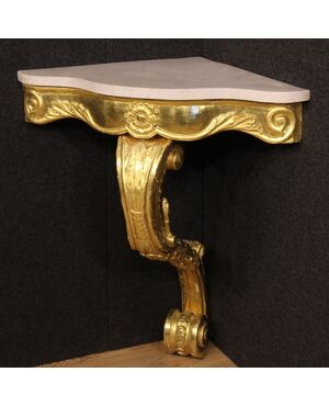 Console italiana in legno dorato con piano in marmo