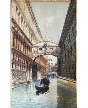 Pair of watercolors depicting Venice signed Biondetti     