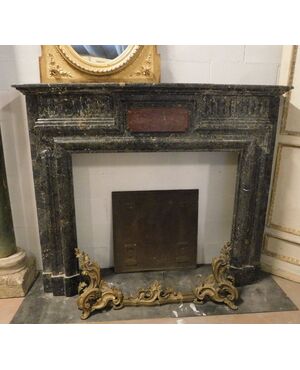 Chm535 late-1700 Italian fireplace, veined green marble, 170 xh 142     