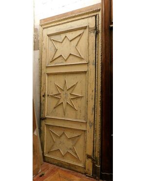 ptl443   grande porta laccata con pannelli a stella e telaio scolpito, h cm 290 x 142