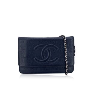 CHANEL Pochette in Pelle Col. Blu Wallet On Chain Double C S