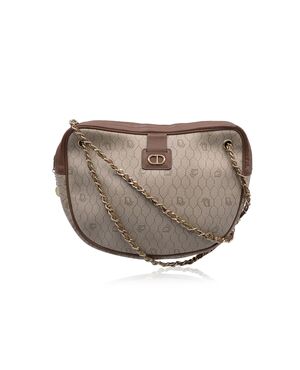 DIOR Borsa a Tracolla Vintage in Tela Col. Beige <p style="text-align:left;">Vintage Christian Dior beige logo canvas shoulder bag with brown leather trim. Gold metal CD logo on the front. Upper zipper closure. Gold metal interwoven leather shoulder strap