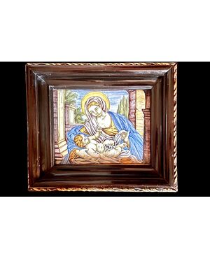 Formella in maiolica policroma raffigurante Madonna con Bambino.Bottega Gentili,Castelli d’Abruzzo.