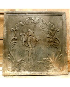 p198 cast-iron plate with a 19th century hunter, mis. 60 x 60 cm     