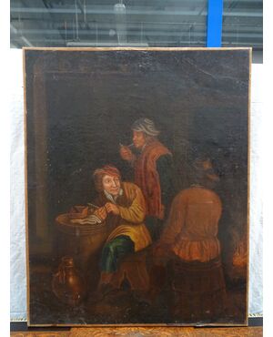 Quadro olio su tela scena di taverna scuola fiamminga Luigi XVI fine 1700