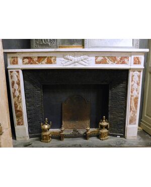 chm299 fireplace Louis XVI, in white marble with inlays, mis. cm 168 xh 112,     