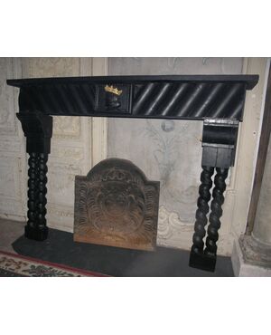 chl145 fireplace in black lacquered wood, ep.&#39;800, mis. cm 191 x 28 h 146     