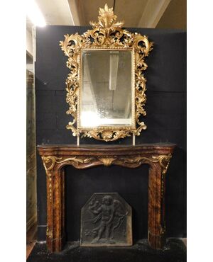 chl143 fireplace in faux marble lacquered wood with golden mirror     