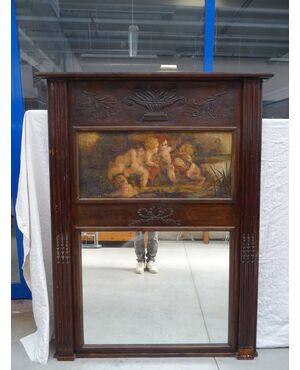 Specchiera legno rovere con olio su tela Luigi XVI rappresentante putti Francia