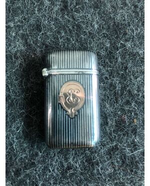 Silver matchbox with niello and shield with low gold initials. Russia     