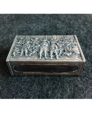 Matchbox in silver and wood. Holland     