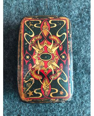 Papier-mache snuffbox depicting esoteric symbols.Europe.     