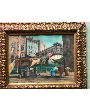Pastel painting depicting a Venetian scene. Luigi Zago. (Villafranca 1894-Mendoza 1952)     
