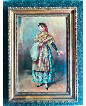 Oil painting on canvas depicting a female figure in costume. France     