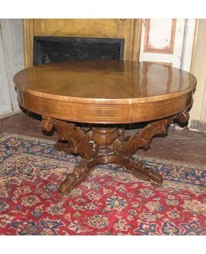 tav99 table with basket in inlaid walnut, 127 xh 75.5 cm, extendable     