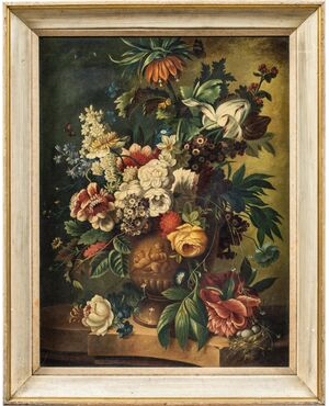 Pittore italiano (XIX-XX sec.) - Natura morta con vaso di fiori.