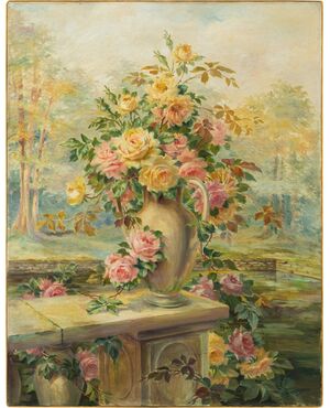 Pittore francese (datato 1919) - Natura morta con vaso di rose.