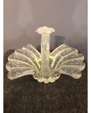Pearly glass basket with bubbles included. Barovier and Toso manufacture. Murano     