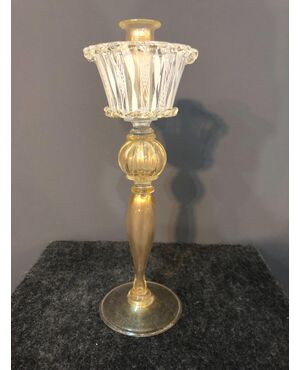 Candlestick in zanfirico glass and gold leaf.Murano     