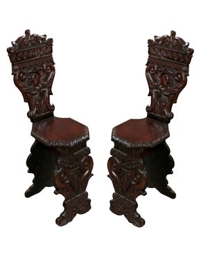 Pair of antique 19th century Venice walnut stools     