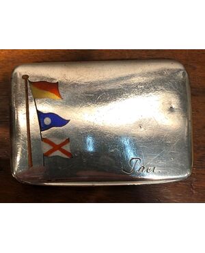 Silver cigarette case with enamel flags.     