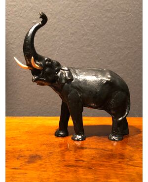 Bronze elephant painted with ivory tusks. Vienna.     