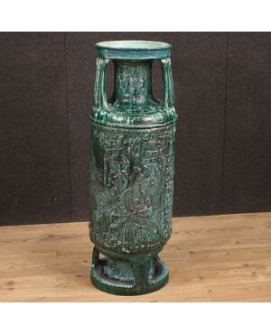 Italian green glazed terracotta vase