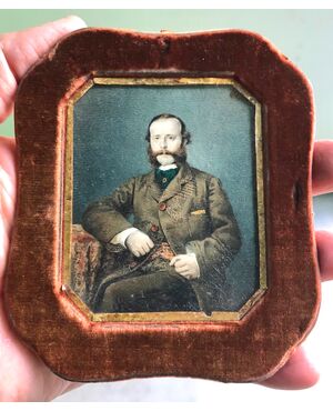 Miniature depicting male character. Oil on parchment.     