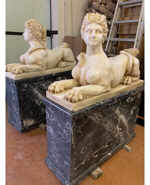 Carrara marble sphinx pair     