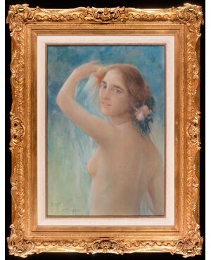 Fausto Zonaro (Masi 1854-Sanremo 1929), "Nudo di fanciulla con velo", pastello su cartoncino