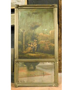 specc252 - specchiera con dipinto su tela, epoca '800, cm l 76 x h 143