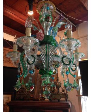 Antique 6-flame Murano glass chandelier     